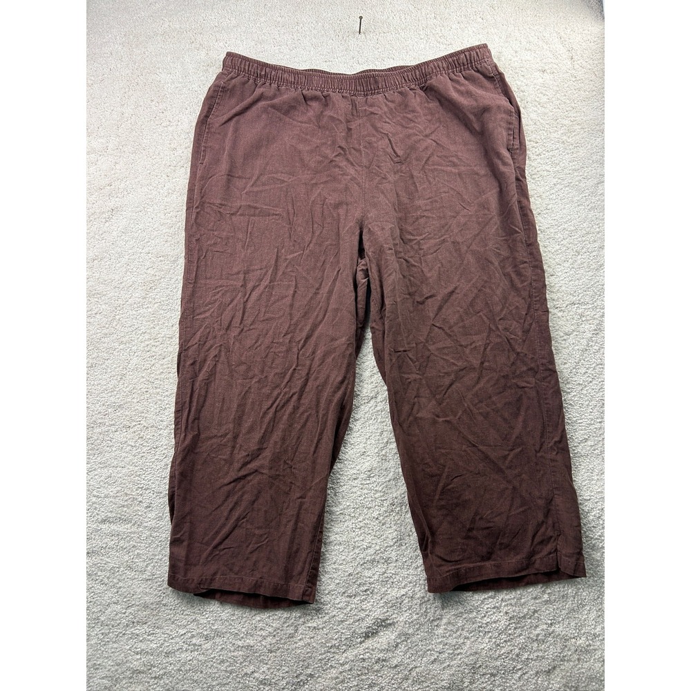 Sag Harbor Pants Womens Large Linen Blend Cropped Pull On Elastic‎ Waist Casual